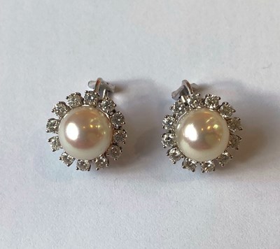 Lot 315 - PAIR OF CULTURED PEARL AND DIAMOND EAR CLIPS