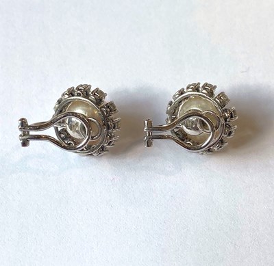 Lot 315 - PAIR OF CULTURED PEARL AND DIAMOND EAR CLIPS