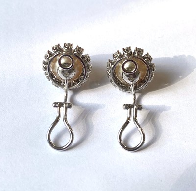 Lot 315 - PAIR OF CULTURED PEARL AND DIAMOND EAR CLIPS