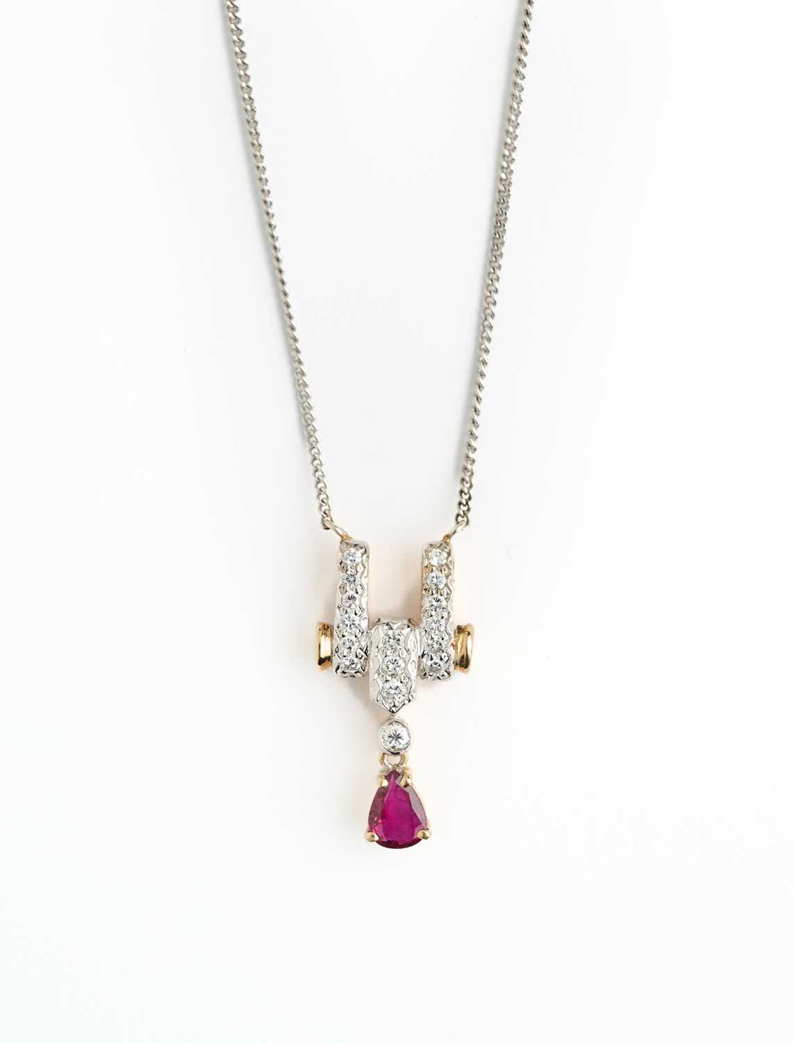 Lot 585 - RUBY AND DIAMOND PENDENT