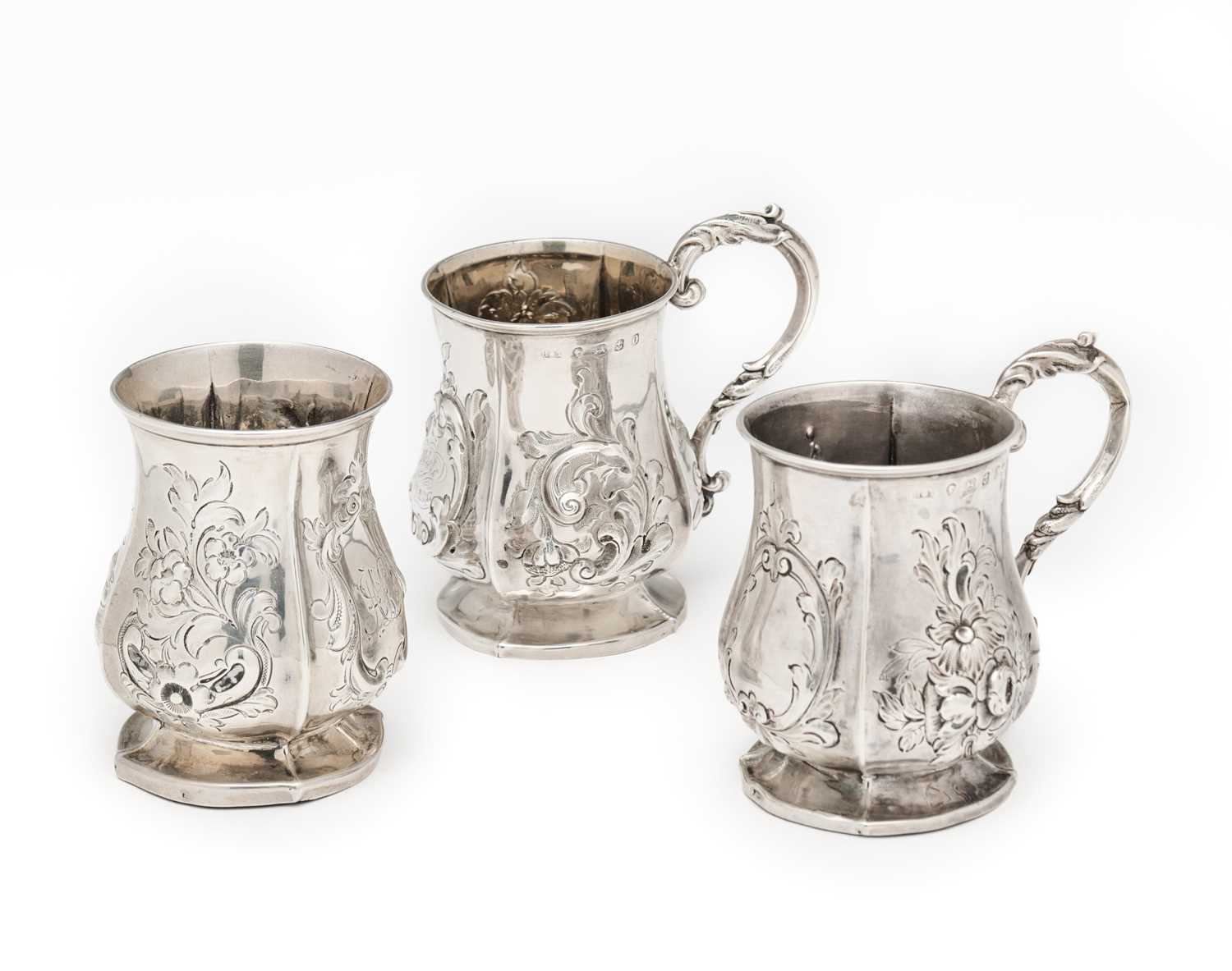 Lot 573 - TWO VICTORIAN SILVER CHRISTENING MUGS AND A CHRISTENING BEAKER, HILLIARD & THOMASON