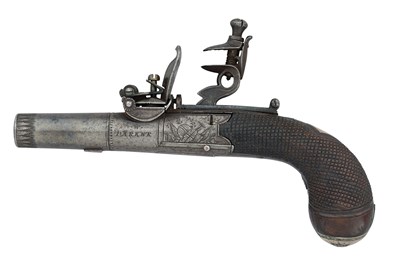 Lot 755 - A FLINTLOCK BOX-LOCK POCKET PISTOL OF SMALL BORE, BY W. PARKER, HOLBORN, LONDON, CIRCA 1820