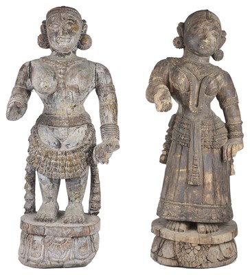 Lot 120 - TWO CARVED WOOD FEMALE FIGURES