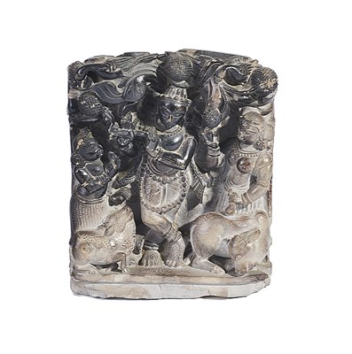 Lot 122 - A SMALL STONE RELIEF DEPICTING KRISHNA