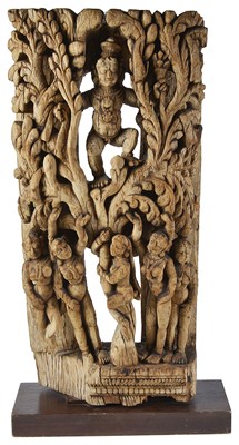 Lot 123 - A CARVED WOOD RELIEF PANEL