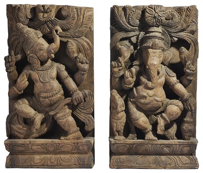 Lot 124 - TWO WOOD PANELS DEPICTING GANESHA