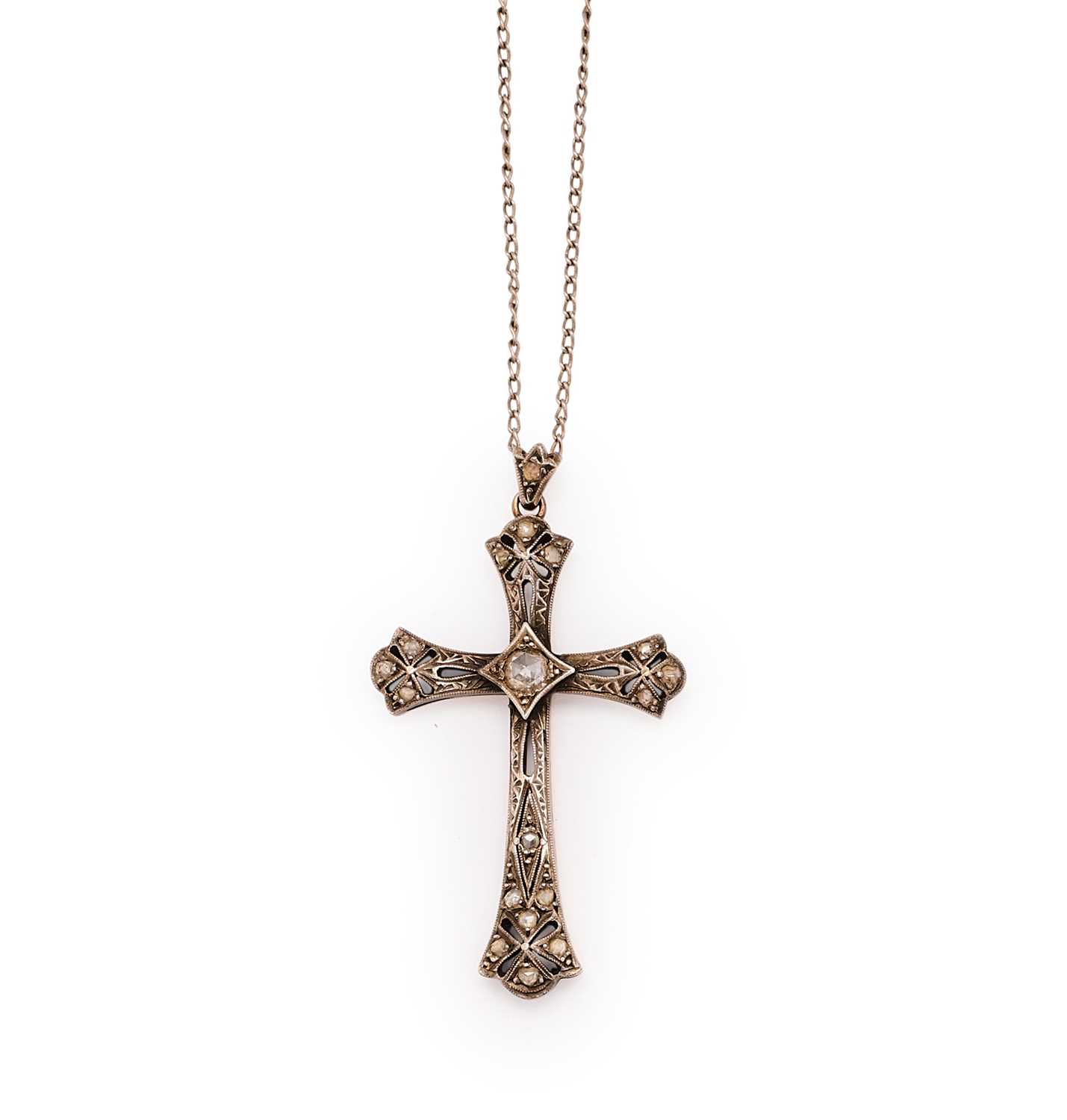 Lot 593 - DIAMOND PENDENT CROSS, 1920s
