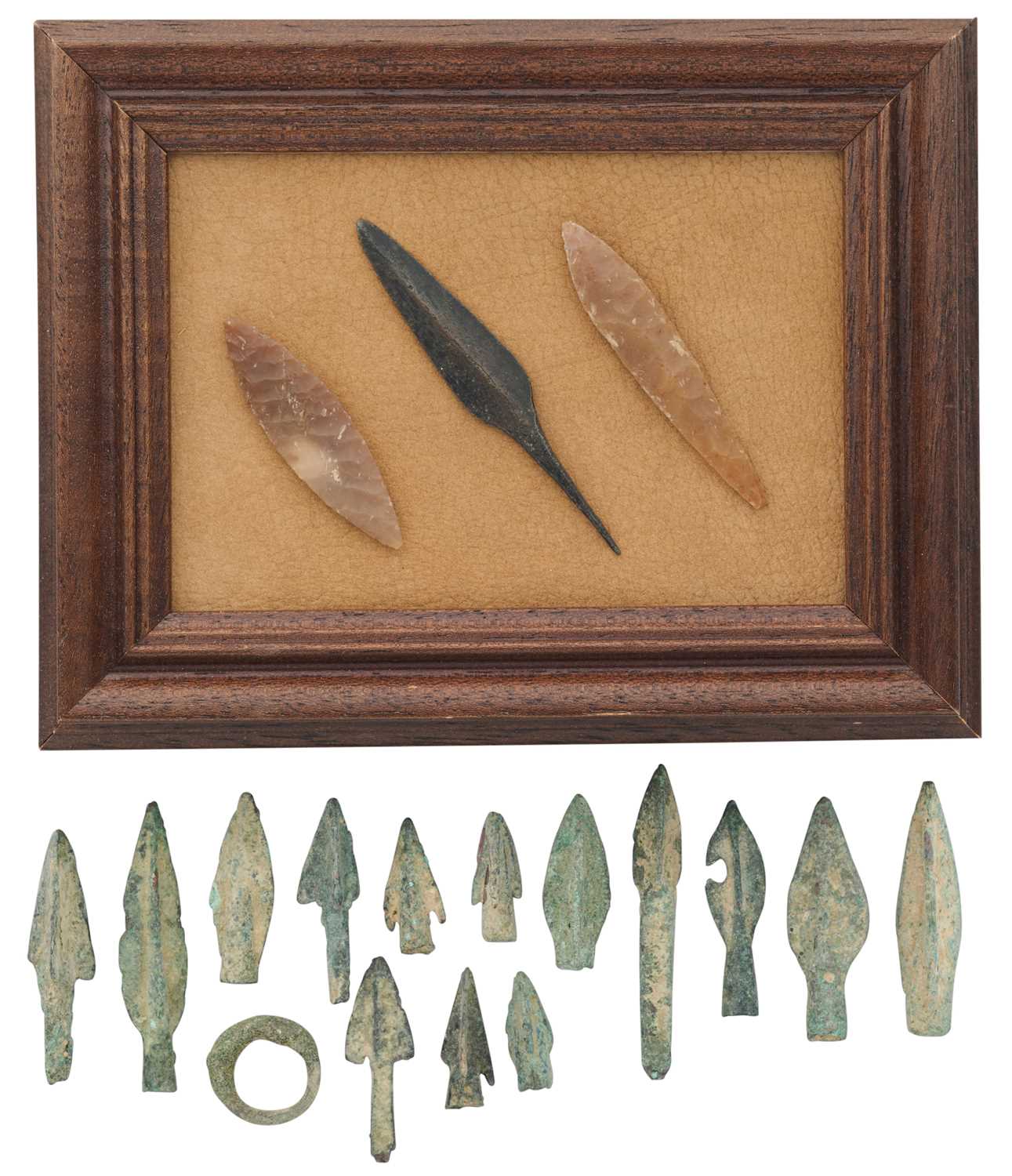 Lot 698 - TWO STONE ARROWHEADS AND FOURTEEN COPPER ALLOY ARROWHEADS, PROBABLY 10,000 – 900 B.C.E