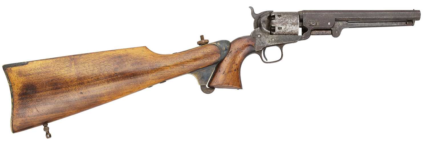 Lot 346 - A COLT 1851 MODEL NAVY PERCUSSION REVOLVER WITH LATER SHOULDER-STOCK, NO. 12380 FOR 1854