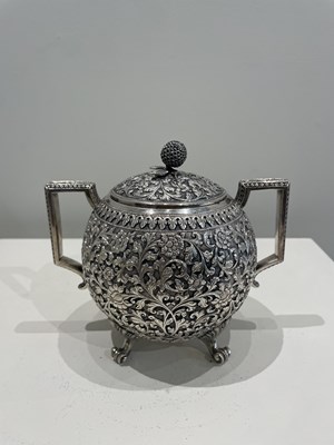 Lot 206 - A KUTCH SILVER TEASET, OOMERSI MAWJI OF BHUJ, WESTERN INDIA, 1880-1890