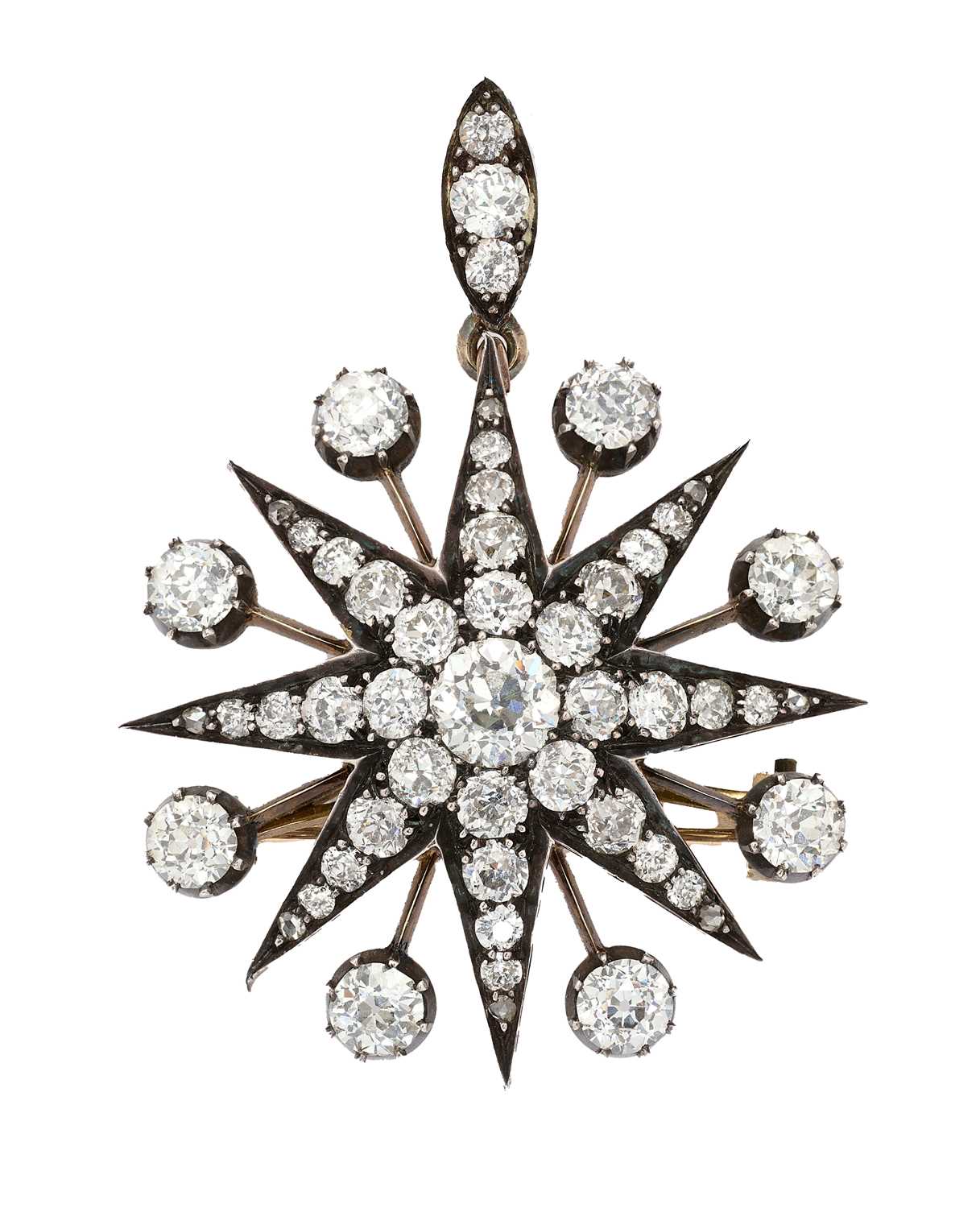 Lot 835 - VICTORIAN DIAMOND STAR BROOCH/PENDANT, 1890s