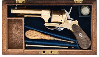 Lot 774 - A CASED SIX-SHOT POCKET REVOLVER OF COPPER ALLOY, LATE 19TH CENTURY