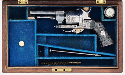 Lot 769 - A CASED LIEGE LEFAUCHEUX PATENT PIN-FIRE DOUBLE-ACTION SIX-SHOT POCKET REVOLVER, NO. 74