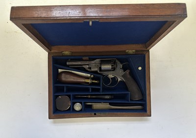 Lot 428 - A RARE CASED PRYCE & CASHMORE (DAW) PATENT PERCUSSION DOUBLE-ACTION SIX-SHOT REVOLVER