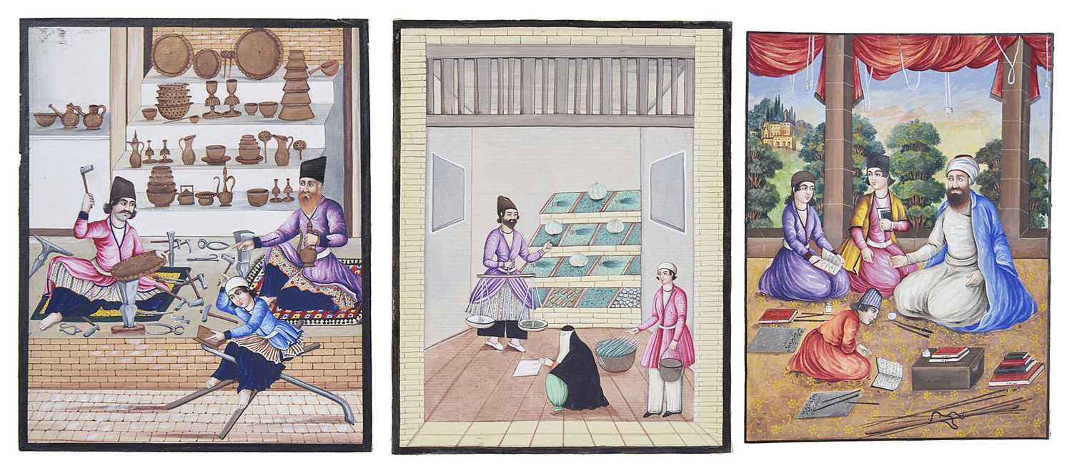 Lot 137 - â€¡THREE QAJAR PAINTINGS