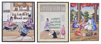 Lot 137 - â€¡THREE QAJAR PAINTINGS