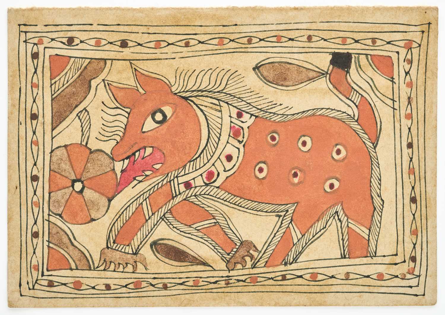 Lot 520 - A SMALL MADUBHANI PAINTING OF A BOAR