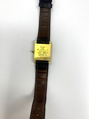 Lot 535 - CARTIER (MUST DE): TANK VERMEIL, REF.590005: MID SIZE SILVER-GILT WRISTWATCH, SWISS, CIRCA 1990