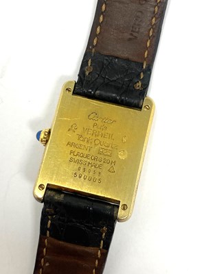 Lot 535 - CARTIER (MUST DE): TANK VERMEIL, REF.590005: MID SIZE SILVER-GILT WRISTWATCH, SWISS, CIRCA 1990