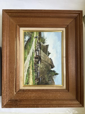 Lot 70 - KIICHIRO HAYASHI (JAPANESE, 1919-1999), OIL ON PAPER, 'FARMHOUSE'