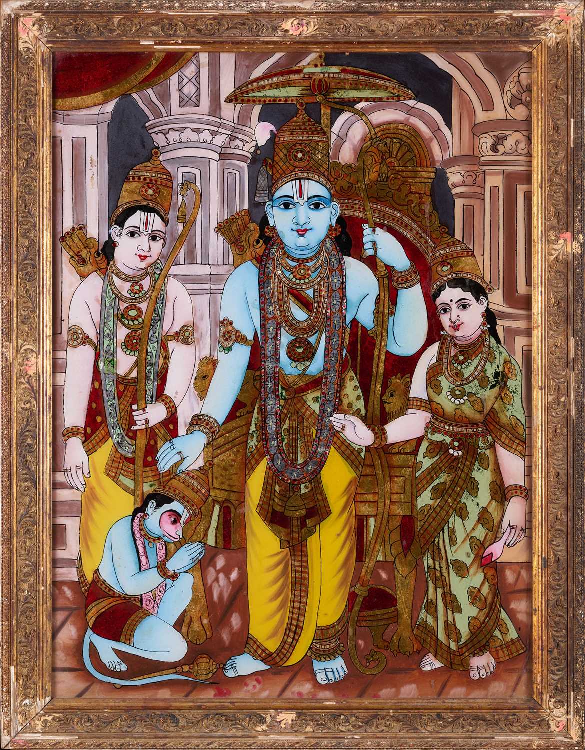 Lot 86 - A REVERSE GLASS PAINTING OF RAMA, TANJORE (THANJAVUR), SOUTH INDIA, CIRCA 1900