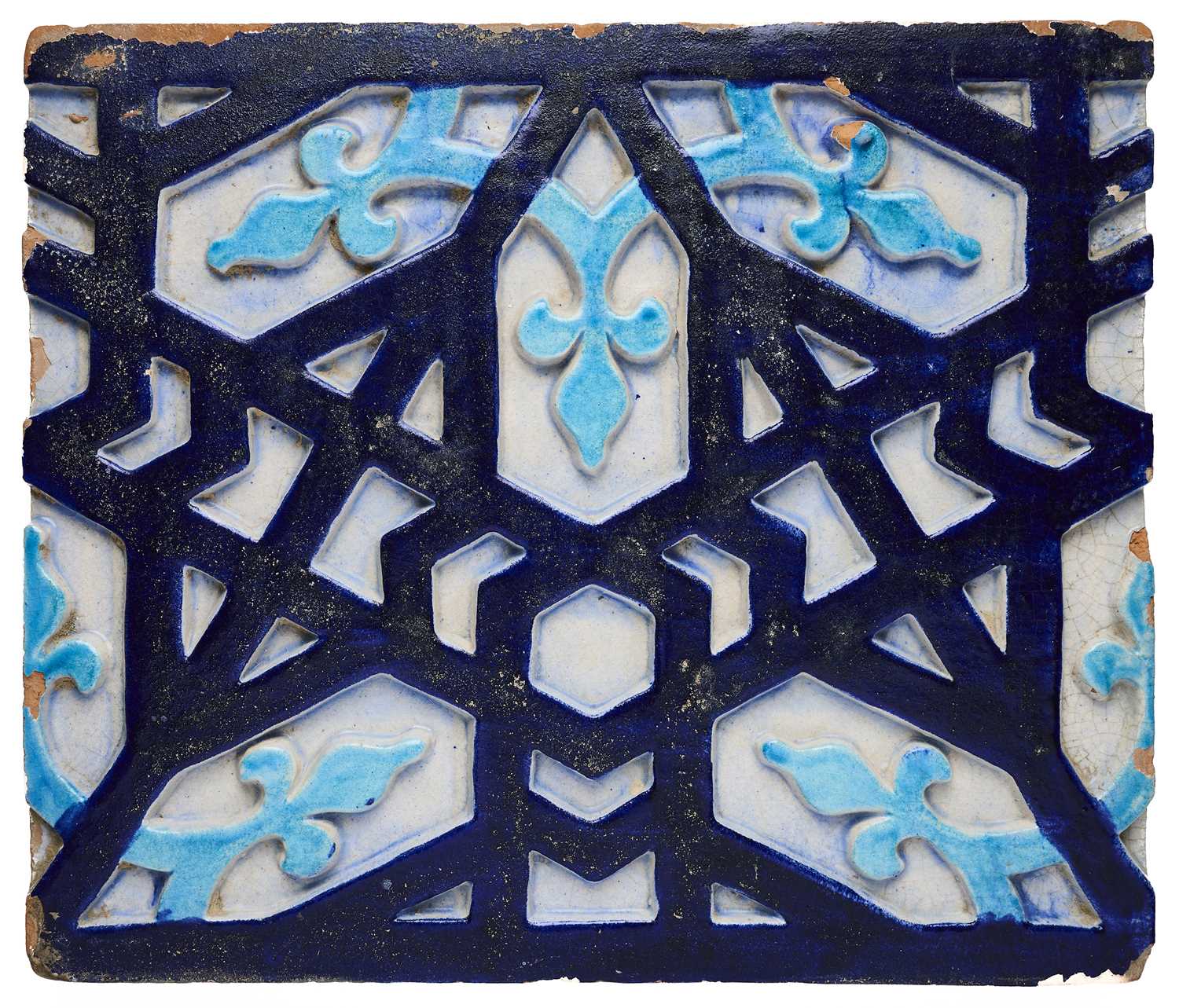 Lot 383 - A LARGE MULTAN MOULDED RELIEF TILE, PUNJAB, PAKISTAN, 19TH CENTURY