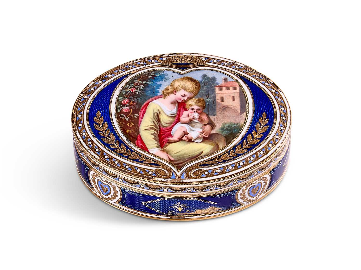 Lot 282 - A SWISS GOLD AND ENAMEL SNUFF BOX, GUIDON, REMOND, GIDE ET CIE, GENEVA, 1792-1800