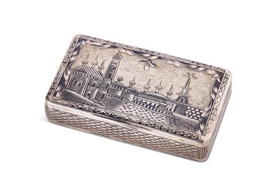 Lot 59 - A RUSSIAN PARCEL-GILT-SILVER AND NIELLO SNUFF BOX, MAKER'S MARK INDECIPHERABLE, MOSCOW, 1839