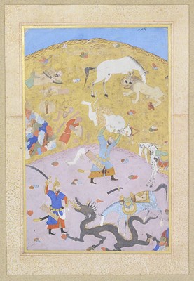 Lot 155 - â€¡RUSTAM AND RAKHSH FIGHTING DEMONS AND DRAGONS