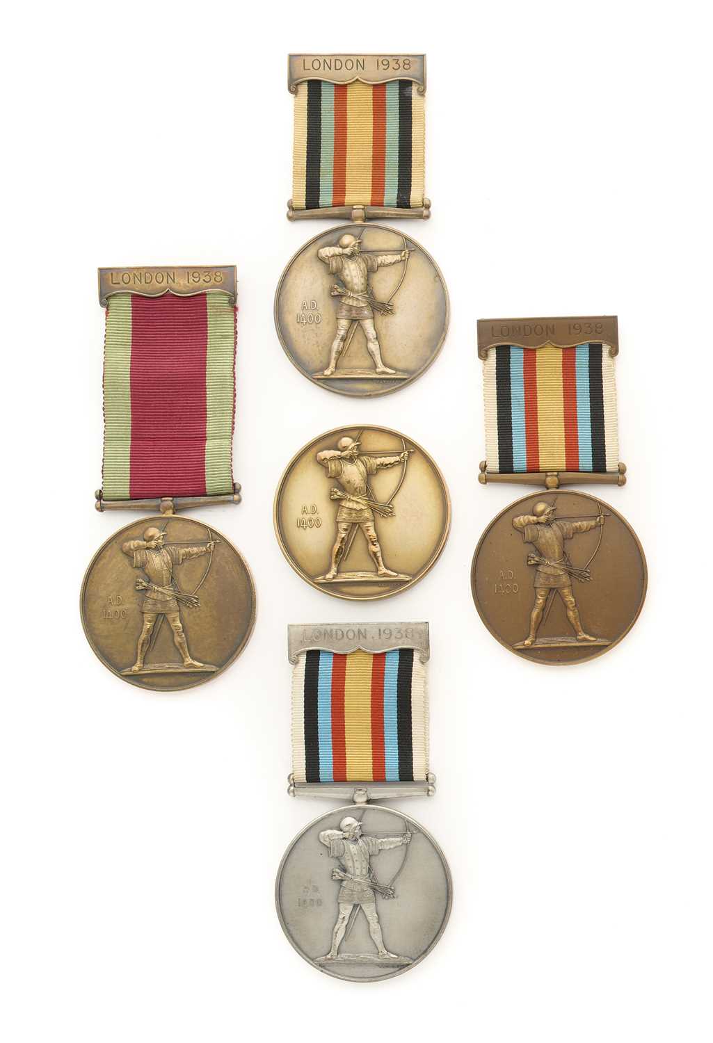 Lot 63 - A COLLECTION OF MEDALS FROM THE 1938 WORLD ARCHERY CHAMPIONSHIP