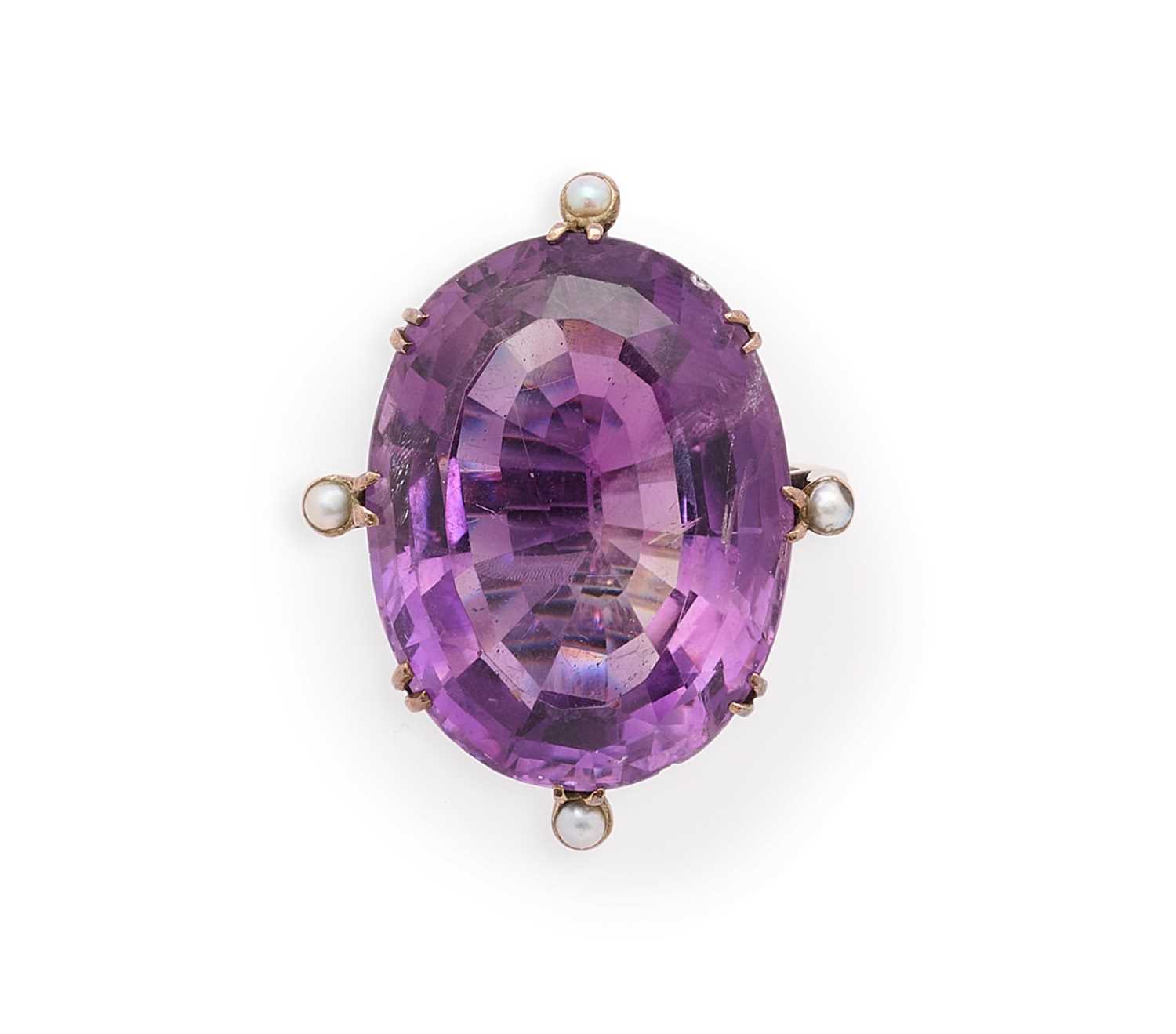 Lot 653 - AMETHYST AND SEED PEARL RING, 1890s COMPOSITE
