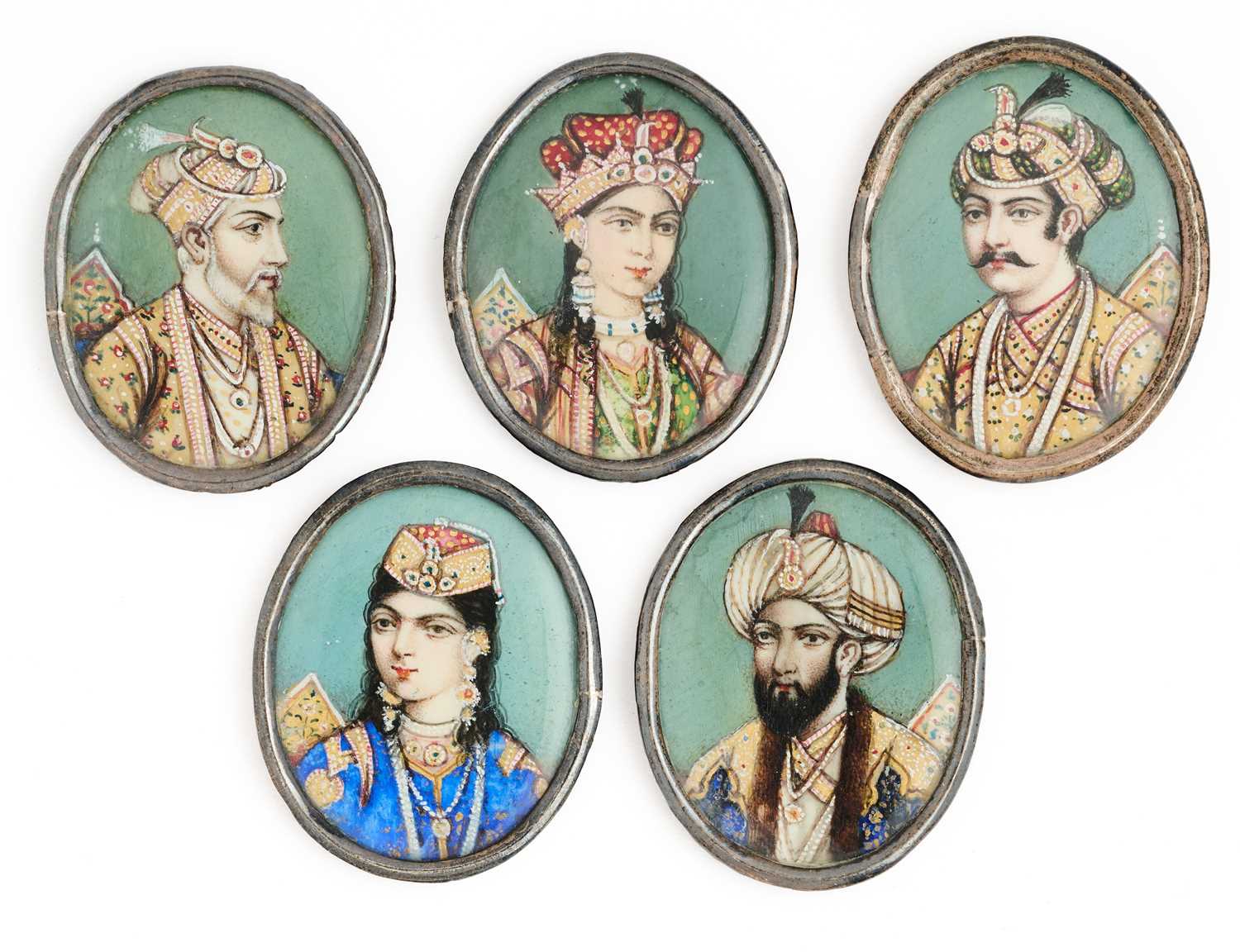 Lot 89 - FIVE OVAL MINIATURES ON IVORY DEPICTING MUGHAL FIGURES, SECOND HALF 19TH CENTURY, INDIA