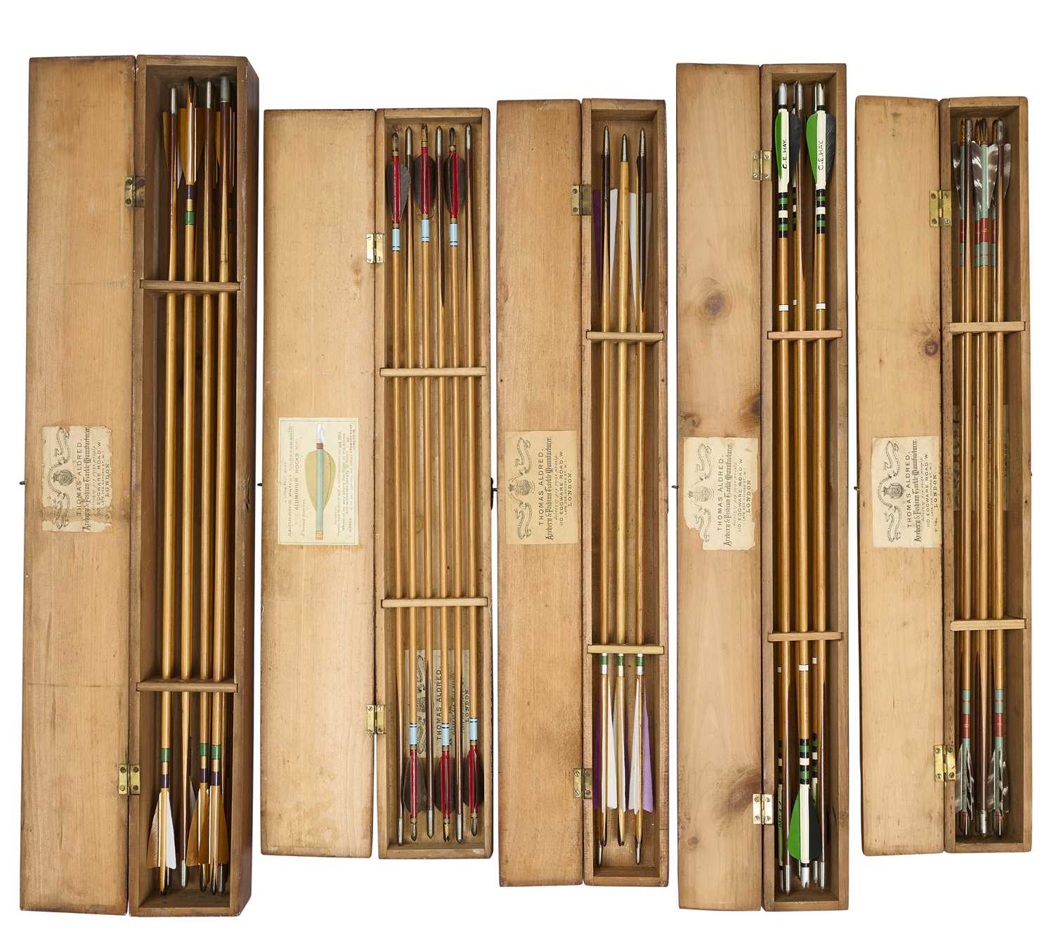 Lot 90 - FIVE CASES OF ALDRED ARROWS, 19TH-20TH CENTURY
