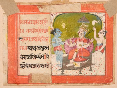 Lot 27 - A DEPICTION OF NARASIMHA FIGHTING THE DEMON KING, ODISHA, INDIA, EARLY 20TH CENTURY