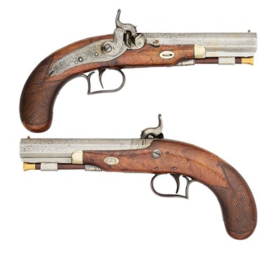 Lot 761 - A PAIR OF 40 BORE PERCUSSION TRAVELLING PISTOLS, SIGNED D.EGG, BIRMINGHAM PROOF MARKS, CIRCA 1850