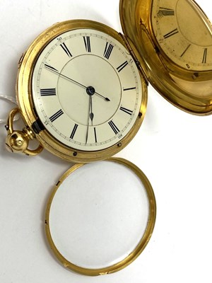Lot 505 - VICTORIAN GOLD HUNTING CASED CENTRE SECONDS POCKET WATCH, CIRCA 1885