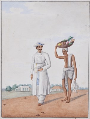 Lot 179 - A COMPANY SCHOOL PAINTING OF A SERVANT AND FRUIT-SELLER