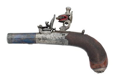 Lot 751 - A FLINTLOCK BOX LOCK POCKET PISTOL OF SMALL BORE BY FROST, PETERBORO, CIRCA 1820