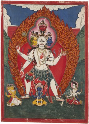 Lot 160 - A GROUP OF FIVE HINDU TANTRIC PAINTINGS, NEPAL, 19TH CENTURY