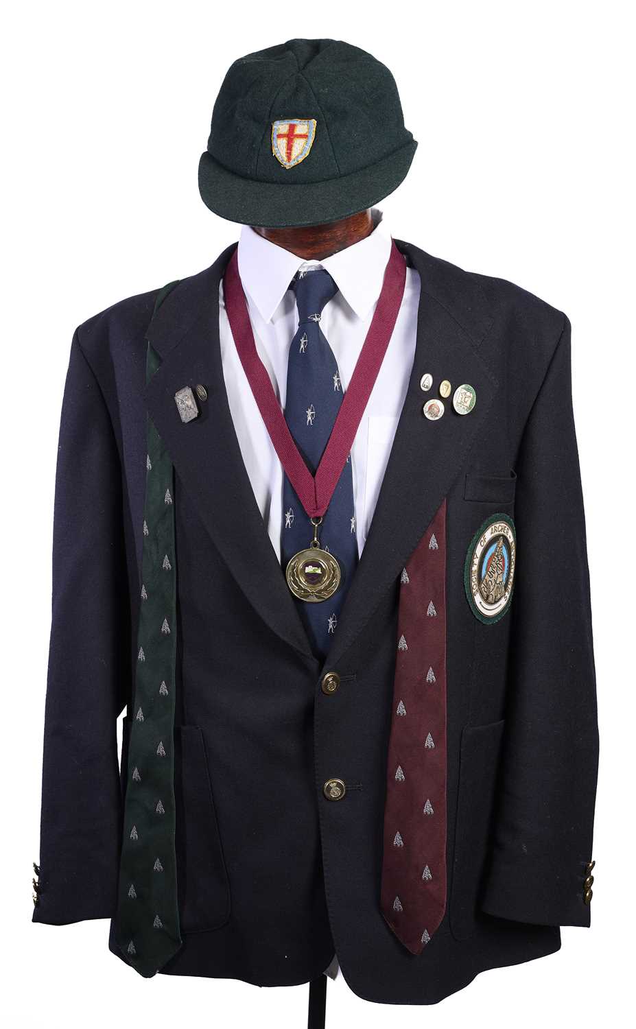 Lot 33 - A CONTEMPORARY SOCIETY OF ARCHER ANTIQUARIES JACKET, TIES, AND FLAT CAP