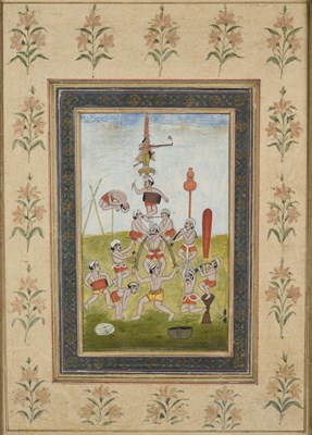 Lot 40 - A MINIATURE PAINTING OF A LARGE TROUPE OF ACROBATS, NORTH INDIA, 19TH CENTURY