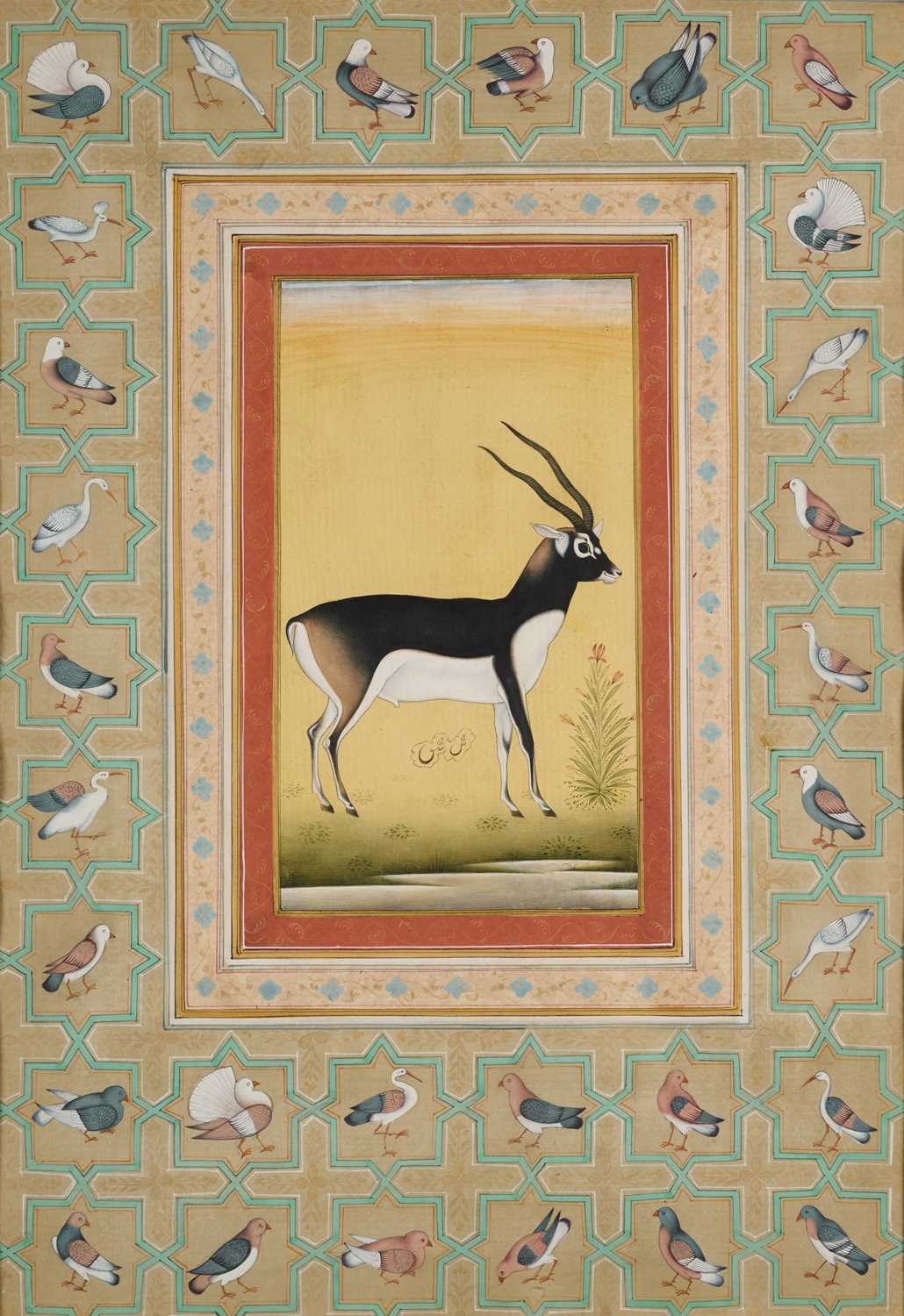 Lot 90 - TWO PORTRAITS AND A DEPICTION OF AN ANTELOPE, INDIA, 20TH CENTURY