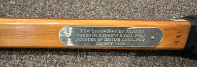 Lot 32 - TWO ALDRED LONGBOWS OWNED BY KENNETH AND MARGOT WEBB, FOUNDERS OF THE BRITISH LONGBOW SOCIETY