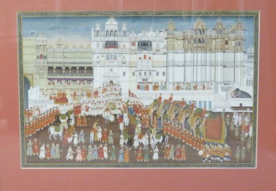 Lot 192 - A LARGE PAINTING OF A DURBAR OUTSIDE A PALACE