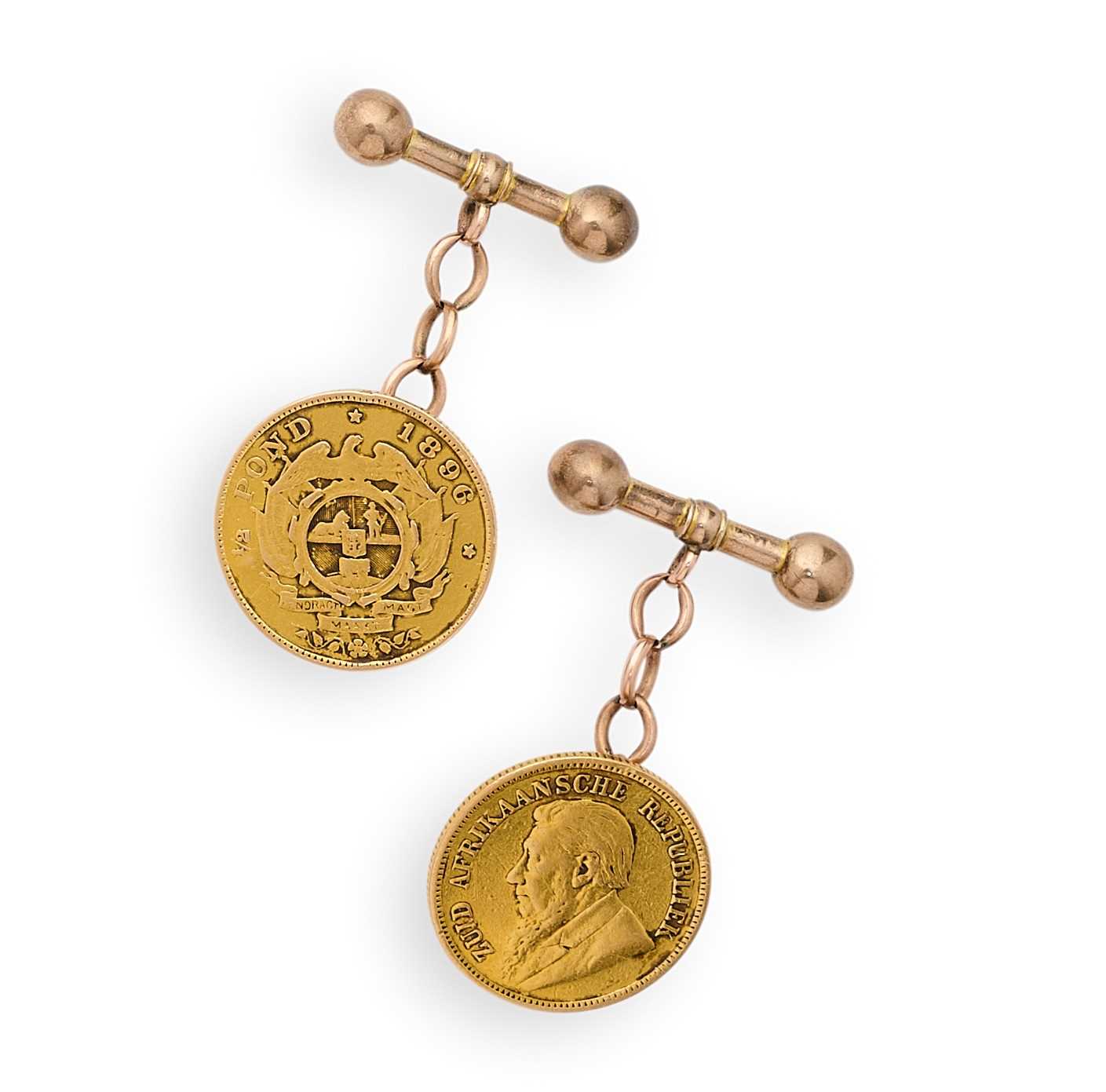 Lot 561 - PAIR OF SOUTH AFRICAN 1/2 POUND GOLD COIN CUFFLINKS, 1896