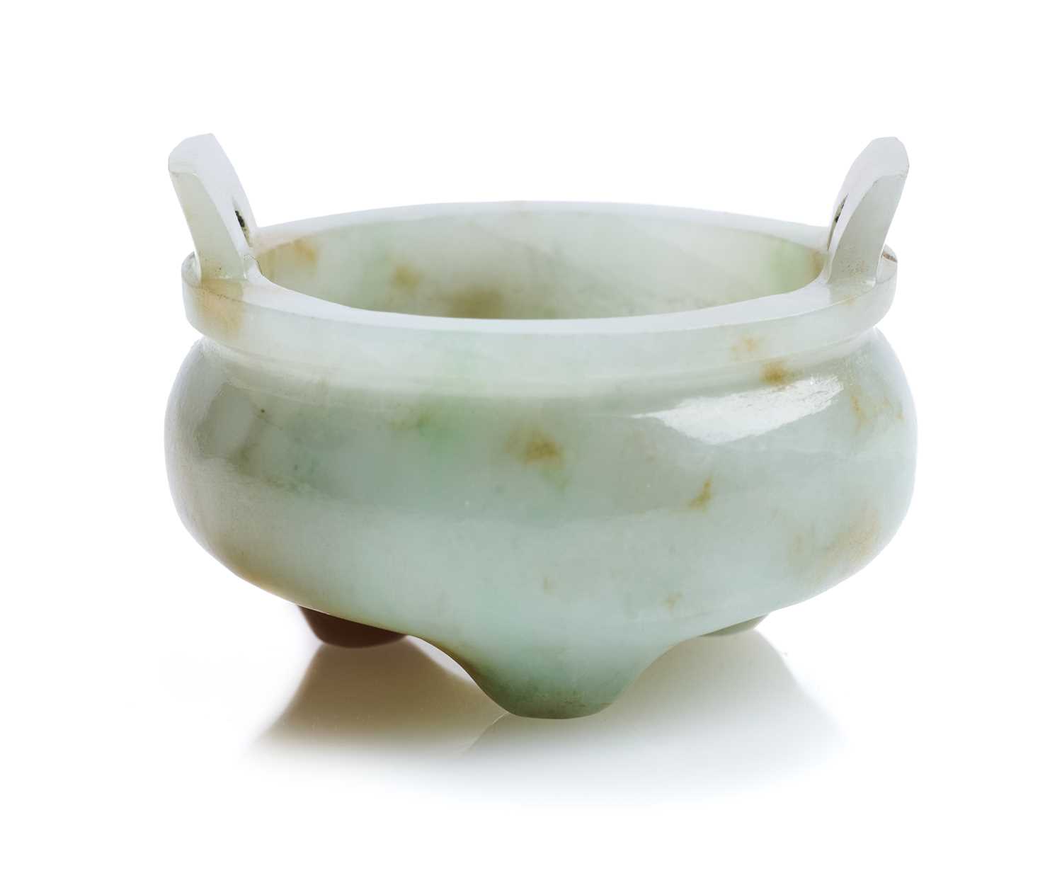 Lot 72 - A CHINESE SMALL JADEITE TRIPOD CENSER