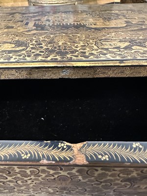 Lot 32 - A GOOD CHINESE EXPORT GILT DECORATED BLACK LACQUER COLLECTOR'S CABINET ON STAND, CIRCA 1815