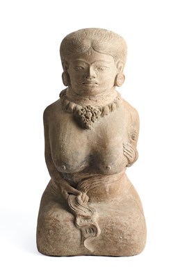 Lot 251 - A MAJAPAHIT STYLE TERRACOTTA FIGURE OF A SEATED WOMAN