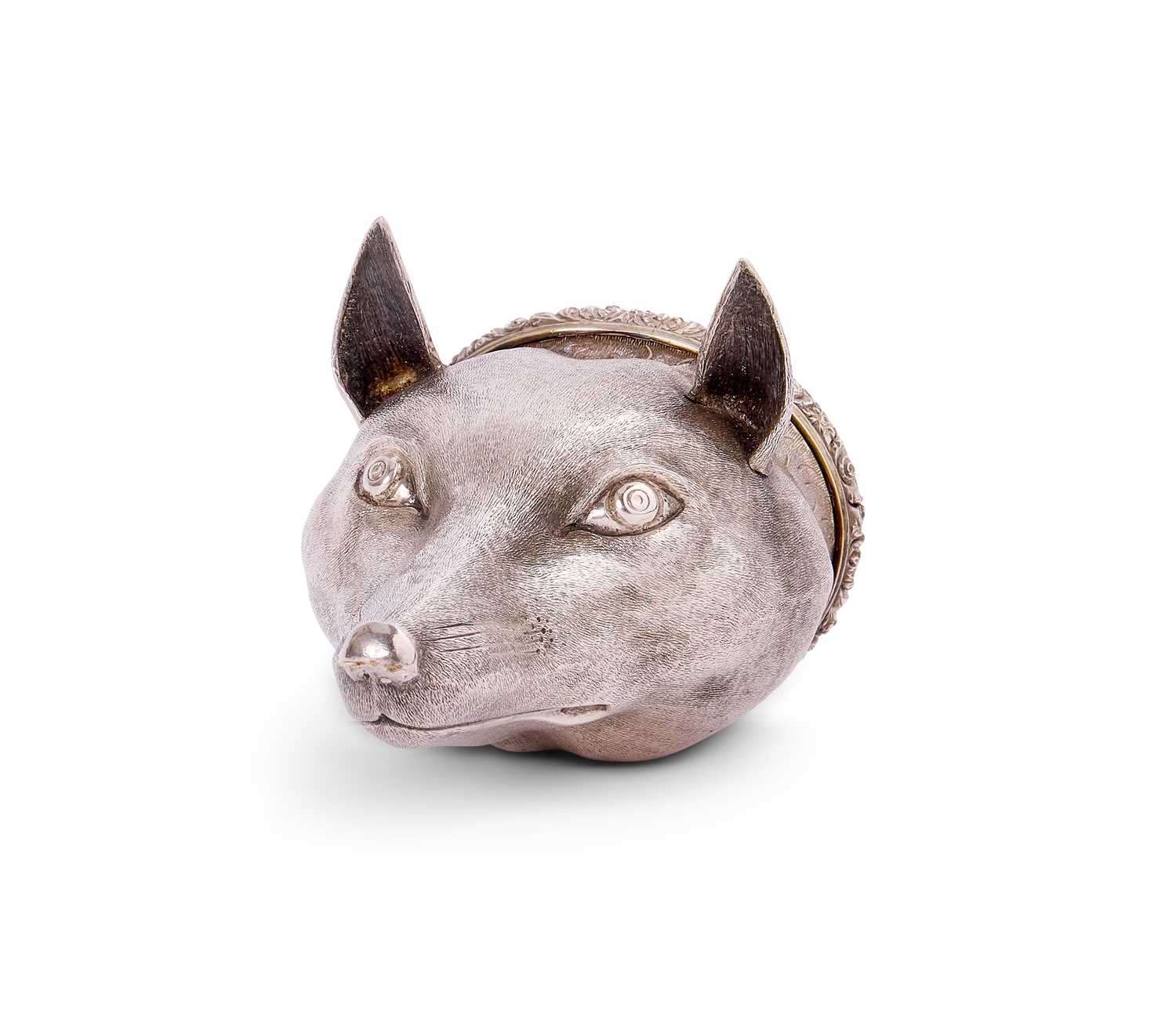 Lot 258 - A WILLIAM IV SILVER 'FOX MASK' SNUFF BOX, JOSEPH WILLMORE, BIRMINGHAM, 1835
