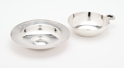 Lot 99 - A SILVER TASTEVIN AND A SILVER MINIATURE 'ARMADA DISH'